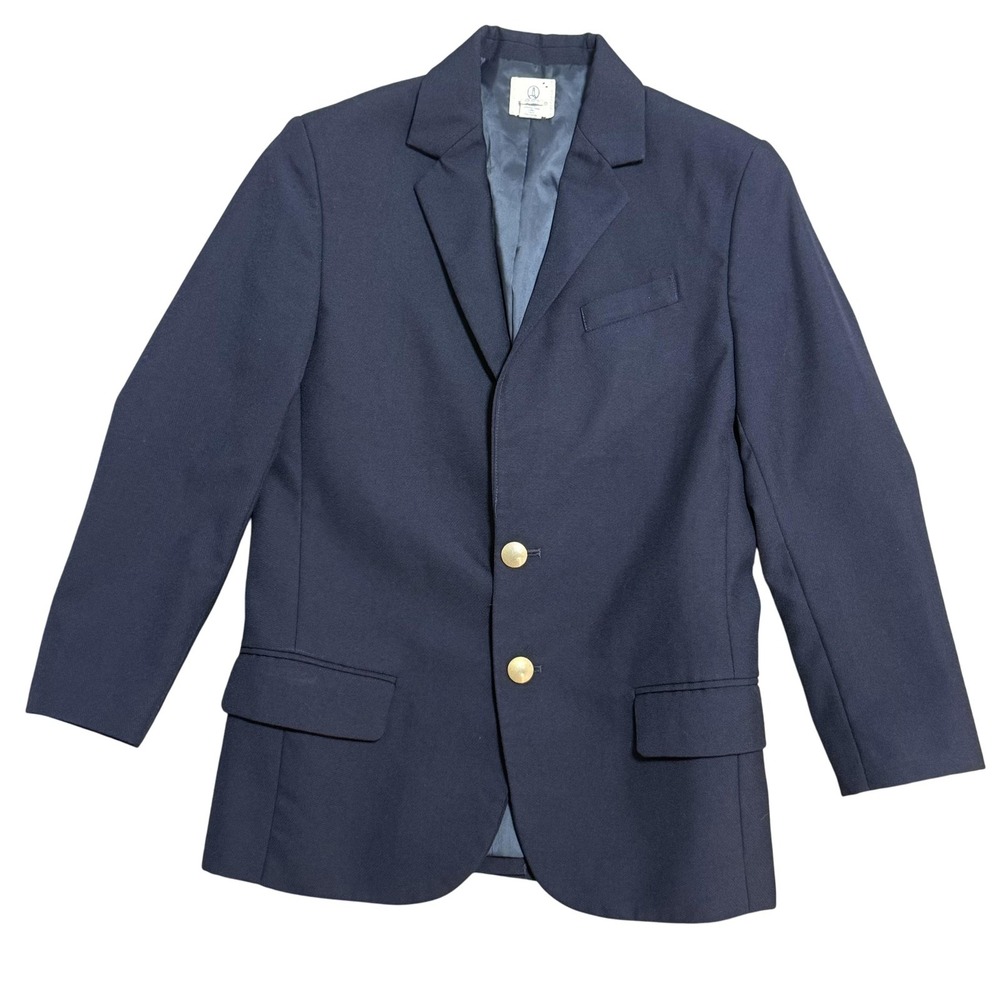 Lands' End Blazer Youth 12 Navy‎ Blue Wool Blend Gold Buttons Kids Made in Japan